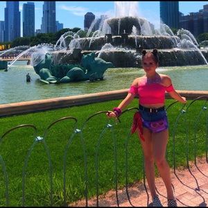 Pink colored off the shoulder crop too